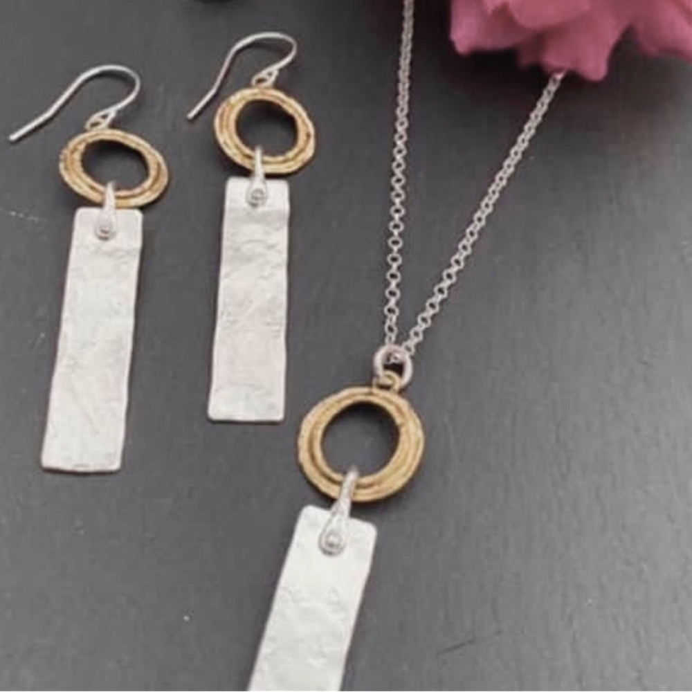 Gorgeous Opulenza brass and silver necklace and earrings set.